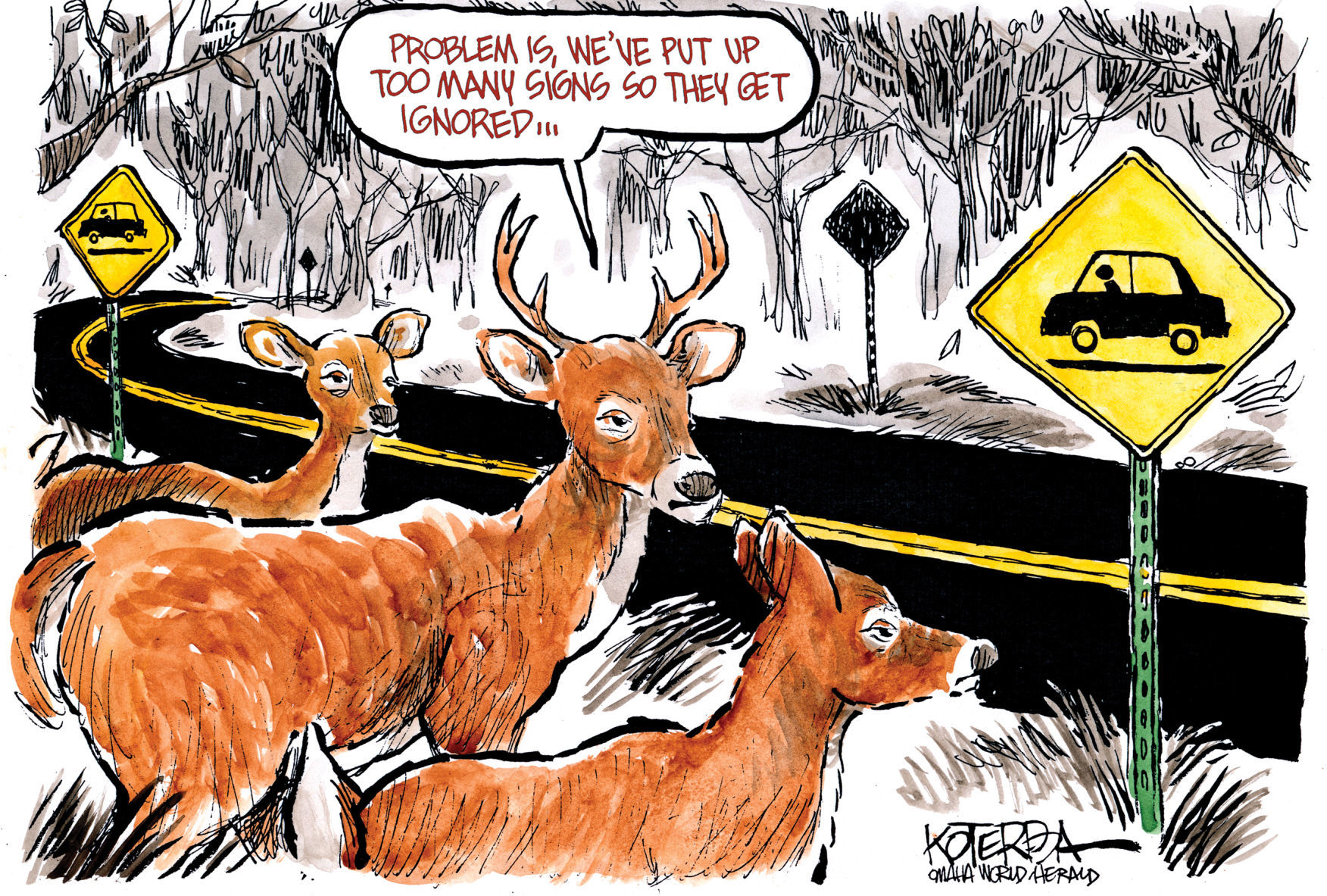 Deer in the Headlights by Jeff Koterba, Omaha World Herald